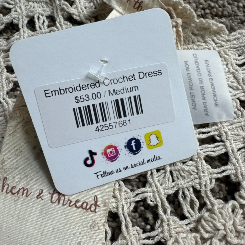 Hem & Thread Women’s Medium Cream Crochet Top Dress - Picture 6 of 13